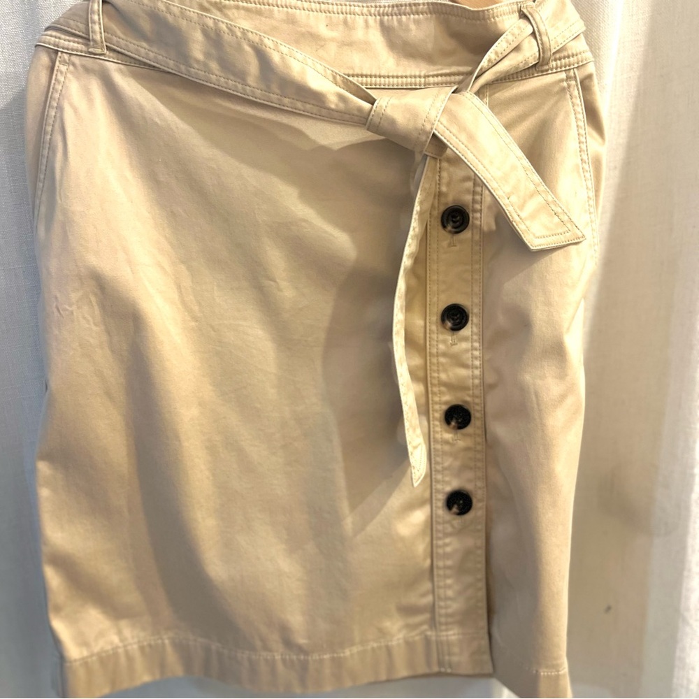 Ann Taylor Petite Khaki Button Front Skirt - Picture 2 of 10